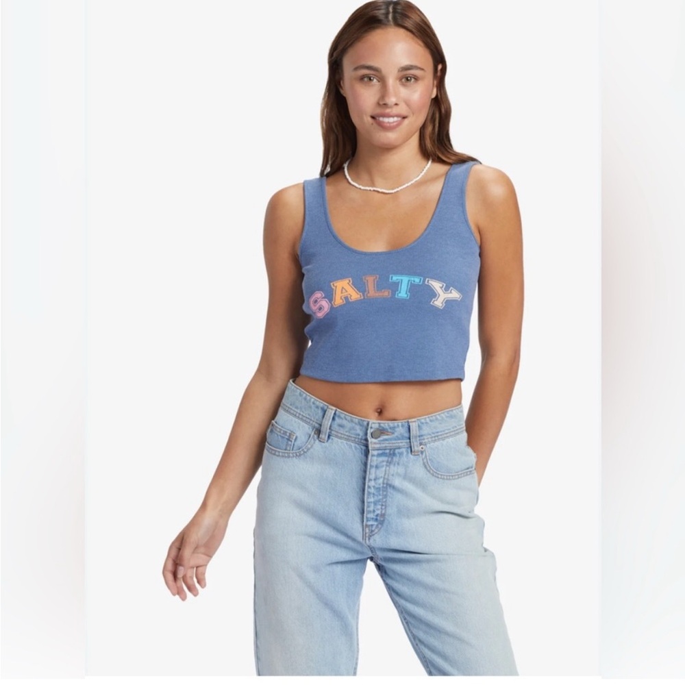 Roxy Blue 'Salty' Graphic Crop Top